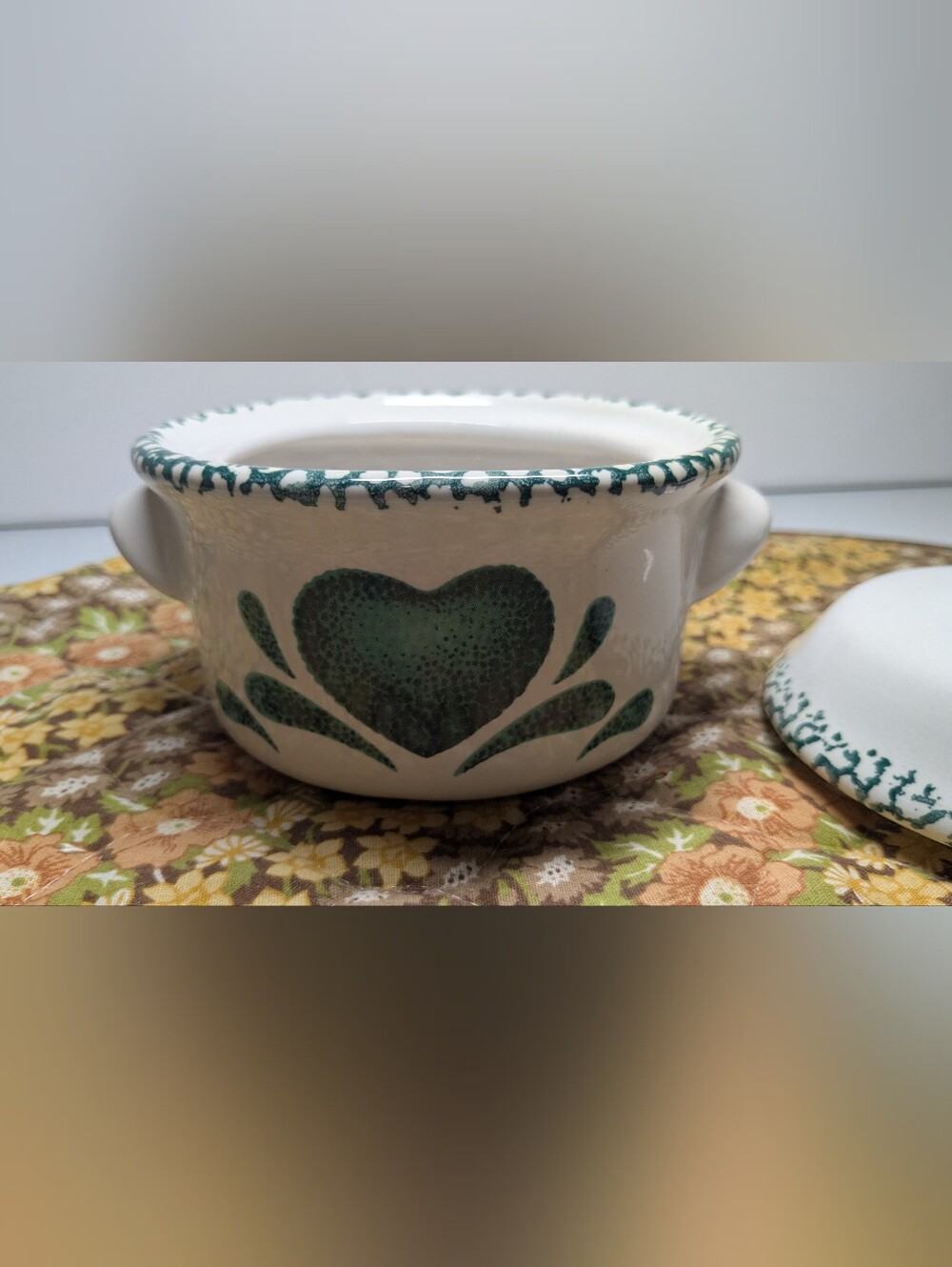 Country Green Heart Design Ceramic Individual Casserole Dish 5" Diameter - Picture 6 of 13